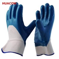 Safety Cuff Chemical Resistance Blue Nitrile Coated Glove HN534