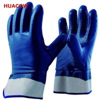 Safety Cuff Chemical Resistance Blue Nitrile Coated Glove HN535