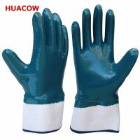 Safety Cuff Chemical Resistance Blue Nitrile Coated Glove HN536